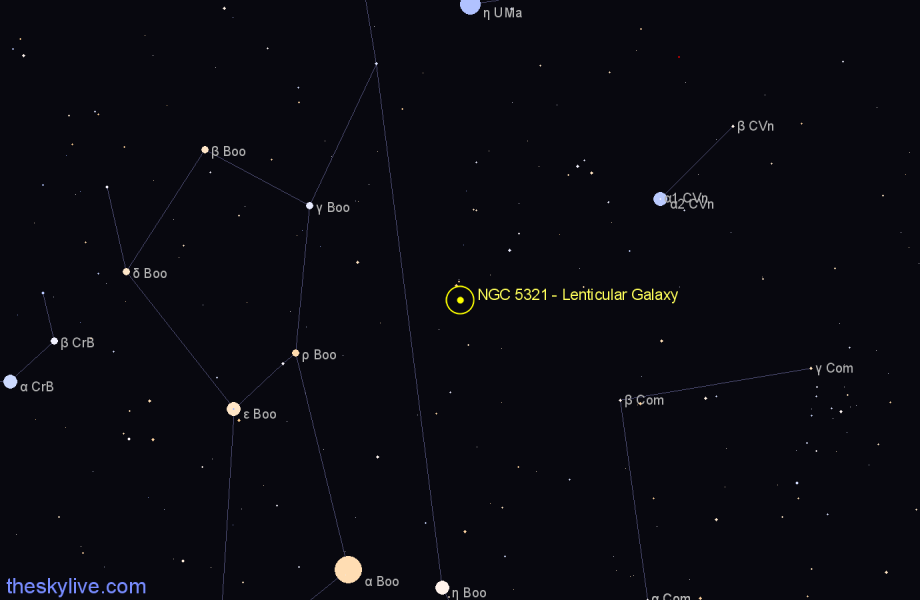 Finder chart NGC 5321 - Lenticular Galaxy in Canes Venatici star