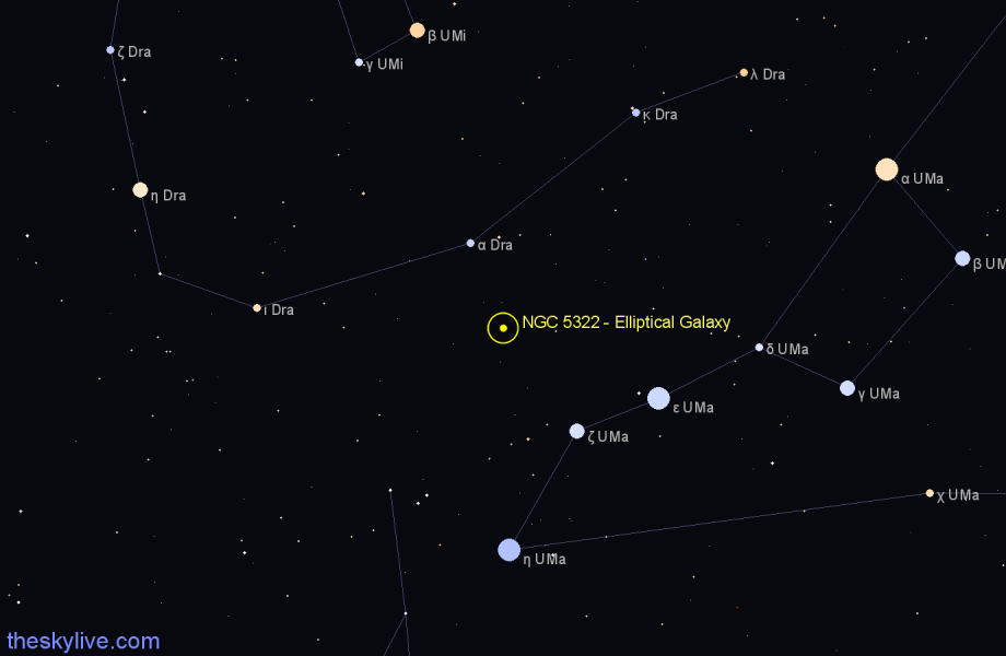 Finder chart NGC 5322 - Elliptical Galaxy in Ursa Major star