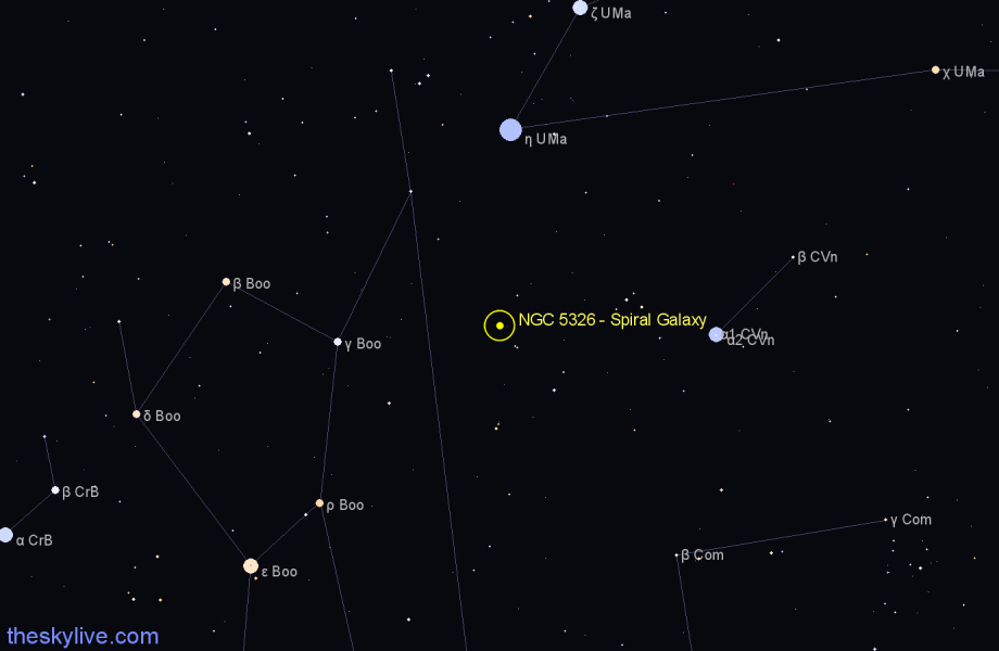 Finder chart NGC 5326 - Spiral Galaxy in Canes Venatici star