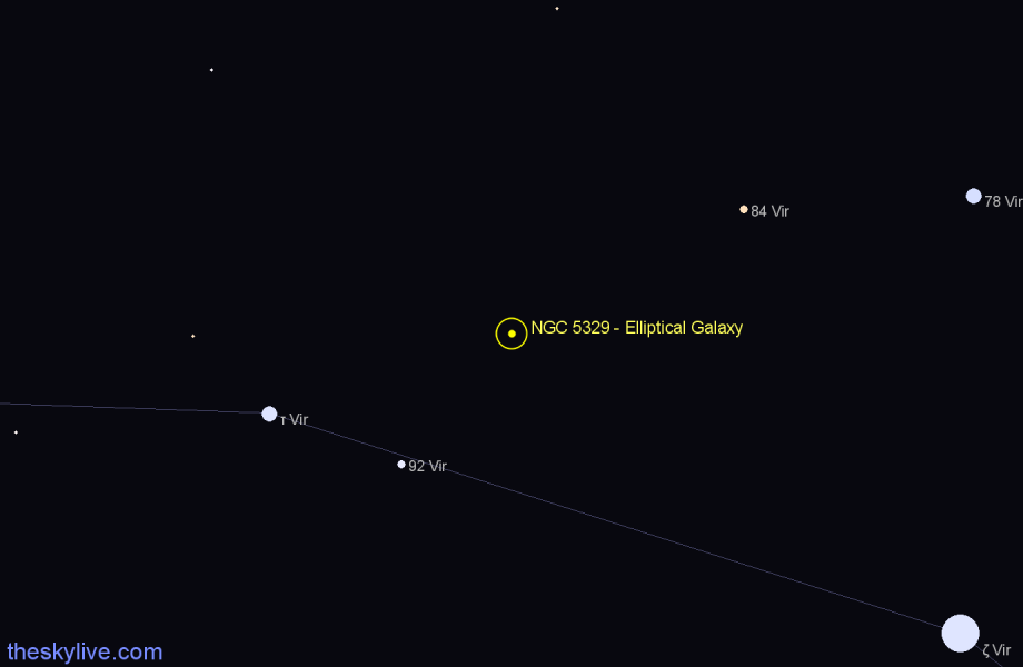 Finder chart NGC 5329 - Elliptical Galaxy in Virgo star