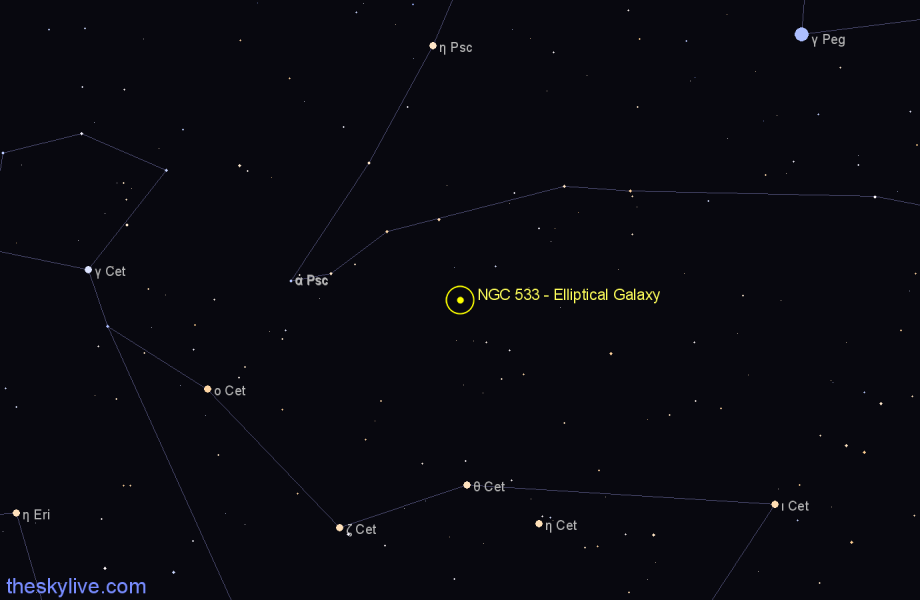 Finder chart NGC 533 - Elliptical Galaxy in Cetus star