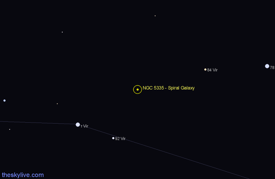 Finder chart NGC 5335 - Spiral Galaxy in Virgo star