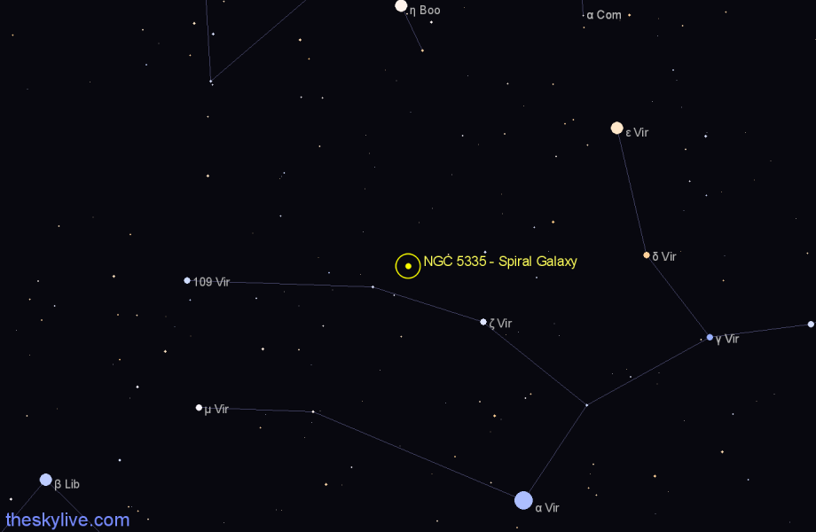 Finder chart NGC 5335 - Spiral Galaxy in Virgo star