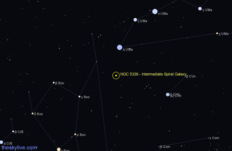 Finder chart NGC 5336 - Intermediate Spiral Galaxy in Canes Venatici star