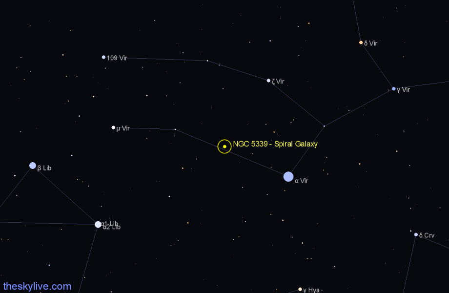 Finder chart NGC 5339 - Spiral Galaxy in Virgo star