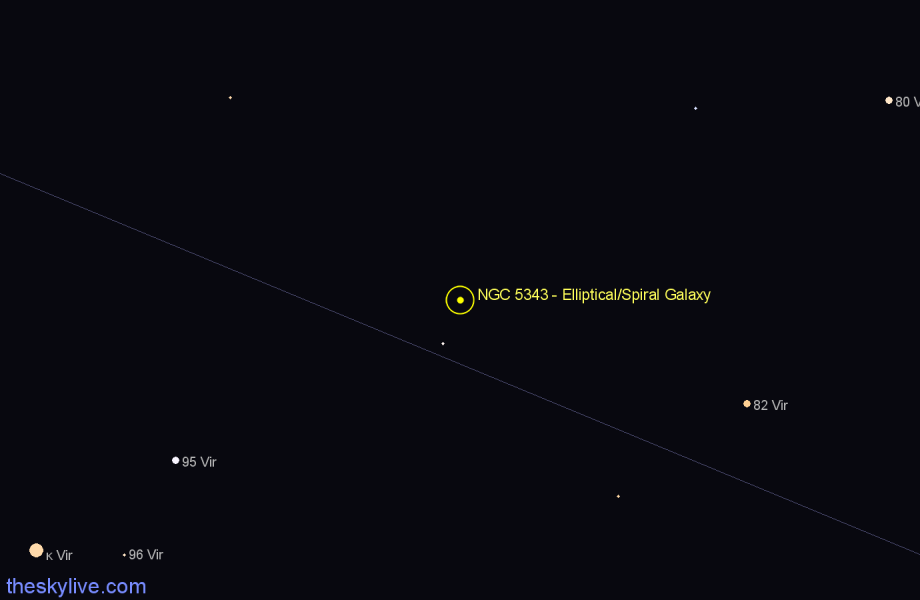 Finder chart NGC 5343 - Elliptical/Spiral Galaxy in Virgo star