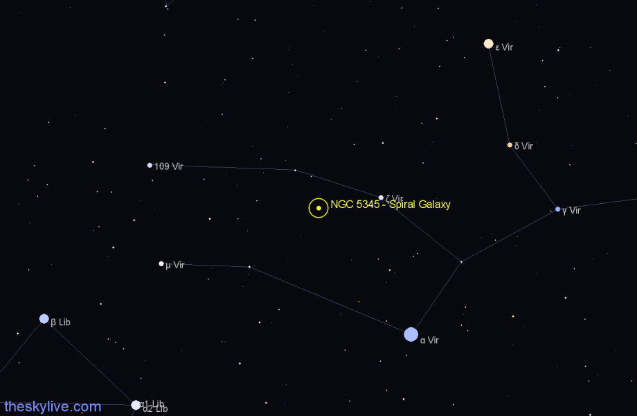 Finder chart NGC 5345 - Spiral Galaxy in Virgo star