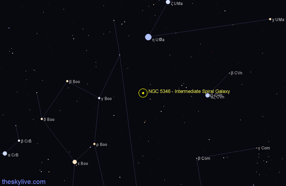 Finder chart NGC 5346 - Intermediate Spiral Galaxy in Canes Venatici star