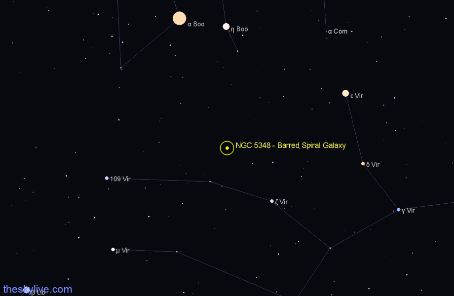 Finder chart NGC 5348 - Barred Spiral Galaxy in Virgo star