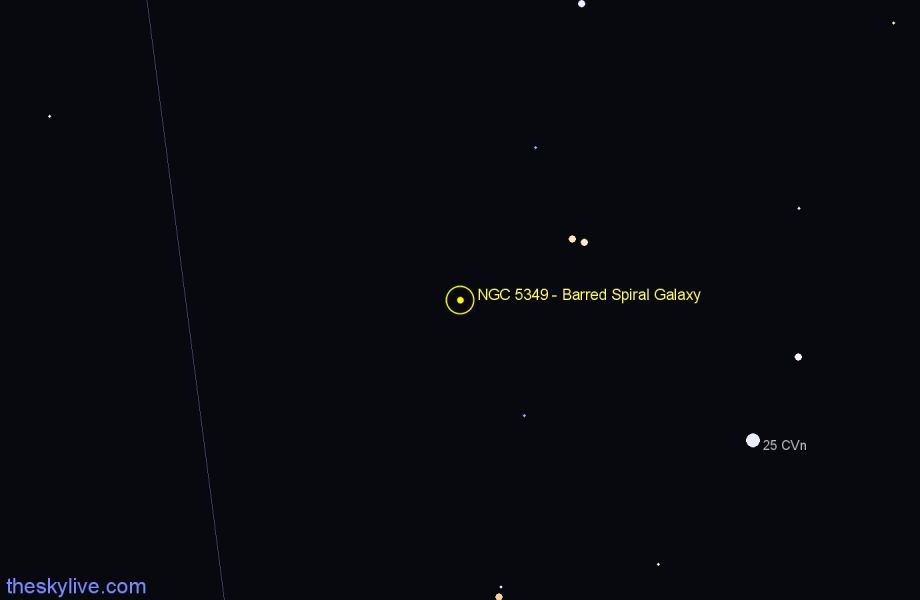 Finder chart NGC 5349 - Barred Spiral Galaxy in Canes Venatici star