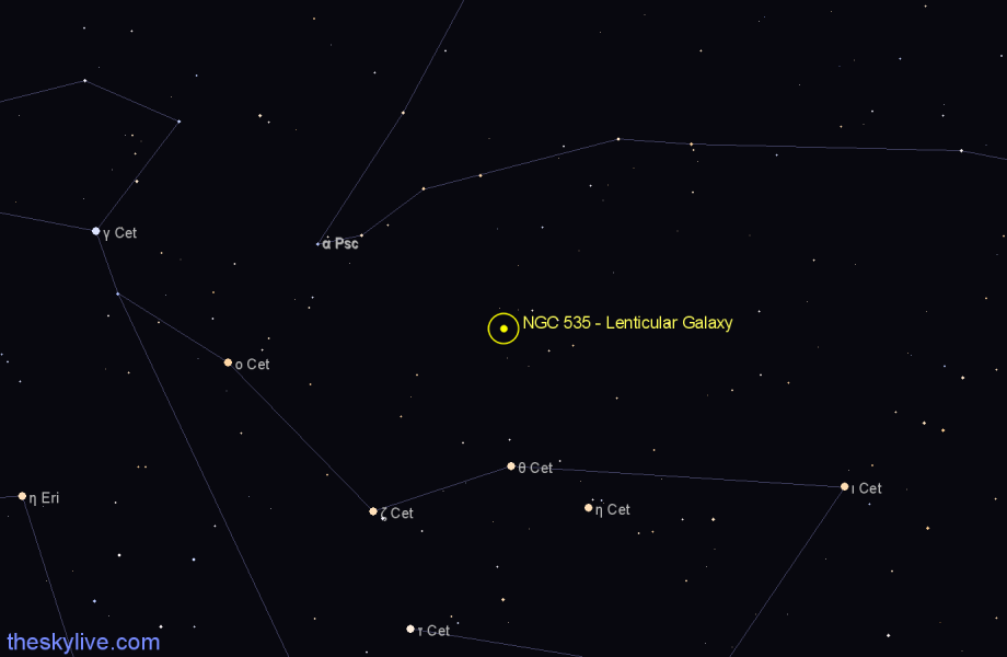 Finder chart NGC 535 - Lenticular Galaxy in Cetus star