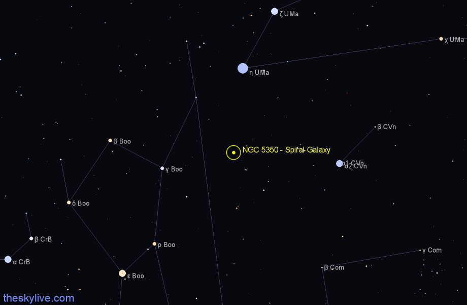 Finder chart NGC 5350 - Spiral Galaxy in Canes Venatici star