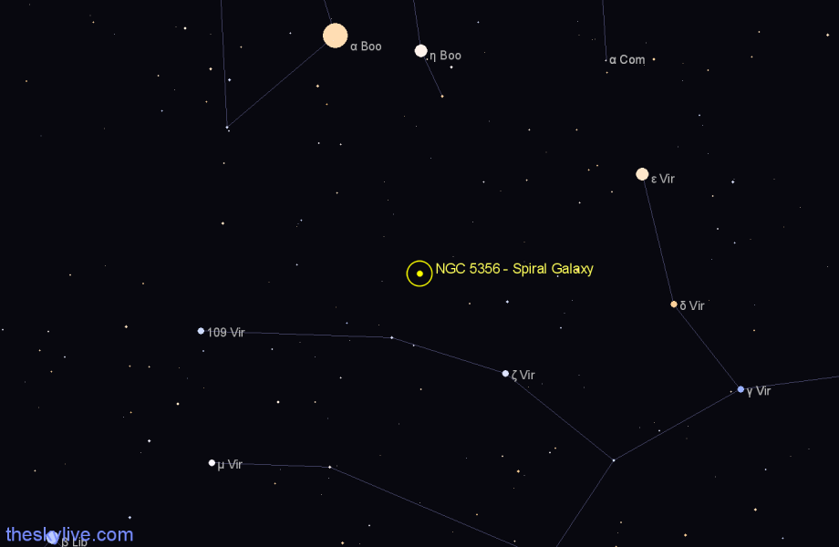 Finder chart NGC 5356 - Spiral Galaxy in Virgo star