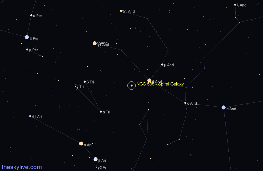 Finder chart NGC 536 - Spiral Galaxy in Andromeda star