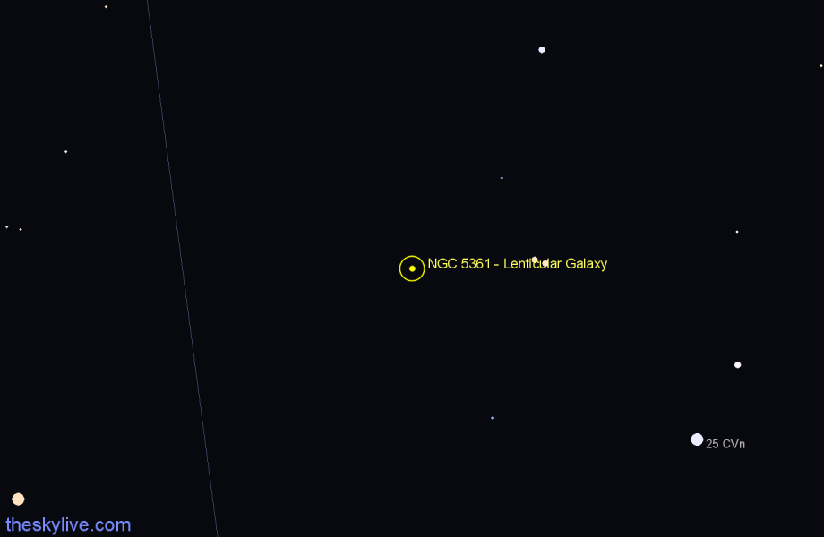 Finder chart NGC 5361 - Lenticular Galaxy in Canes Venatici star
