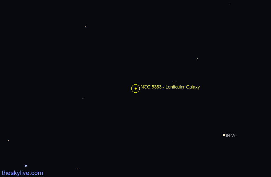 Finder chart NGC 5363 - Lenticular Galaxy in Virgo star