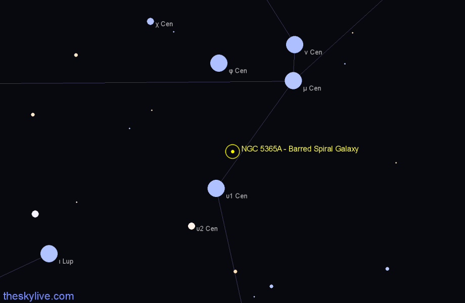 Finder chart NGC 5365A - Barred Spiral Galaxy in Centaurus star