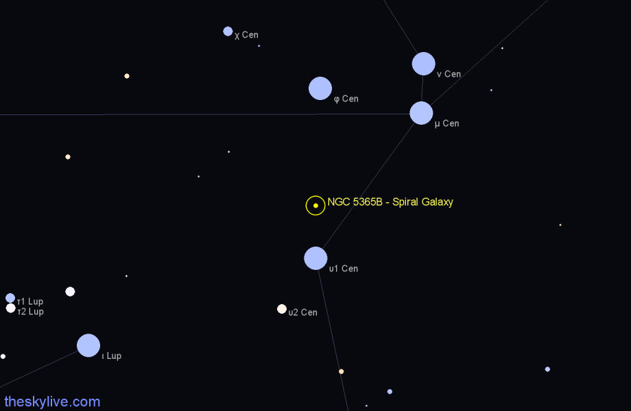 Finder chart NGC 5365B - Spiral Galaxy in Centaurus star