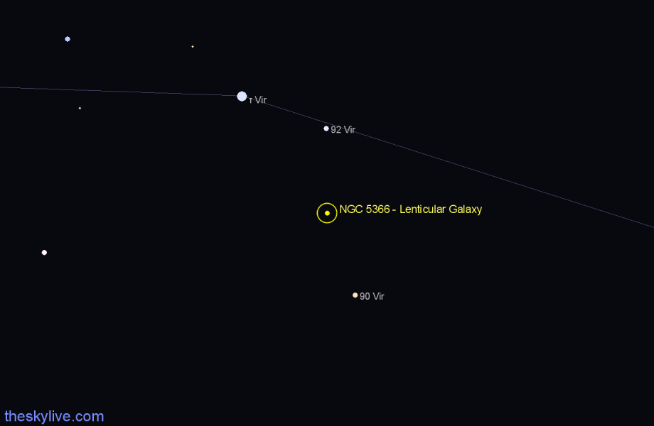 Finder chart NGC 5366 - Lenticular Galaxy in Virgo star