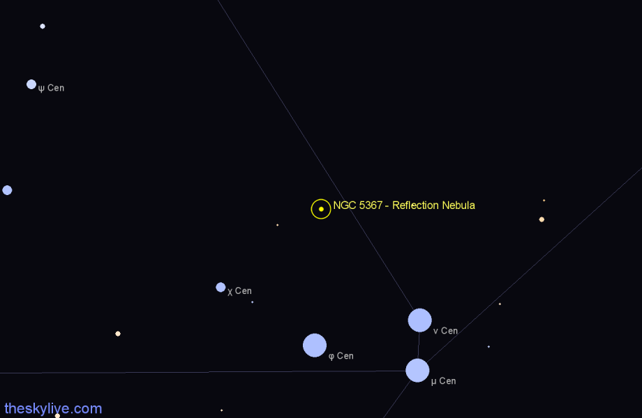 Finder chart NGC 5367 - Reflection Nebula in Centaurus star