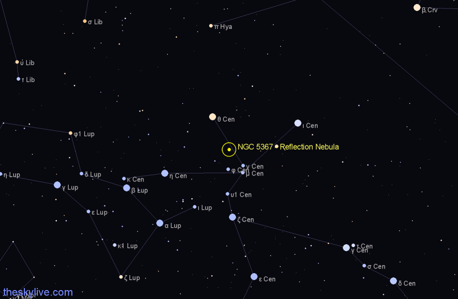 Finder chart NGC 5367 - Reflection Nebula in Centaurus star