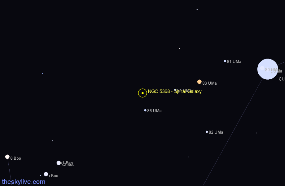 Finder chart NGC 5368 - Spiral Galaxy in Ursa Major star