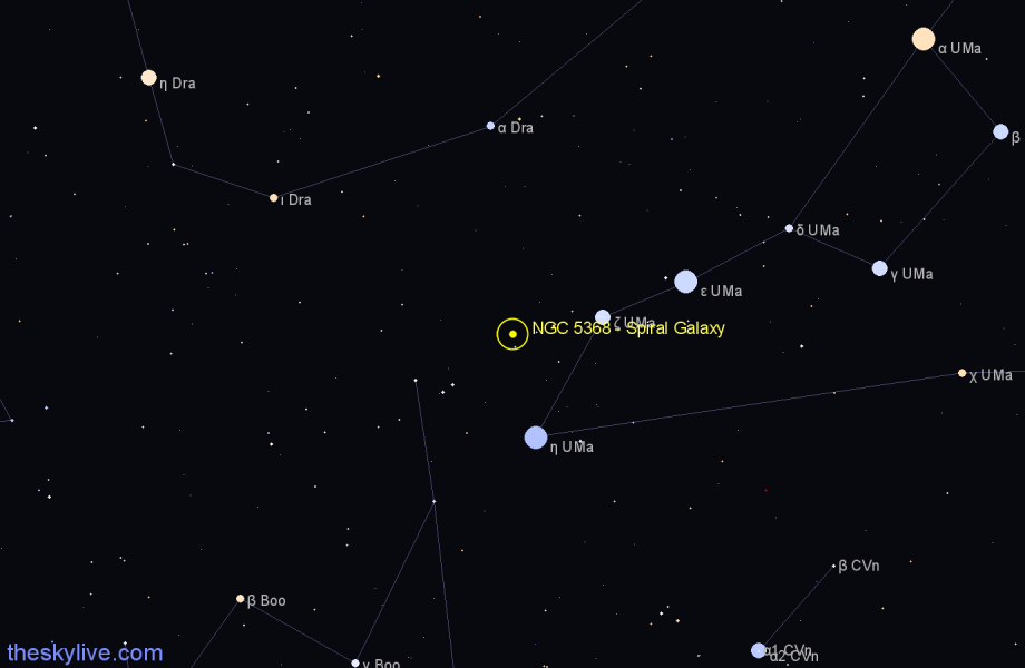 Finder chart NGC 5368 - Spiral Galaxy in Ursa Major star