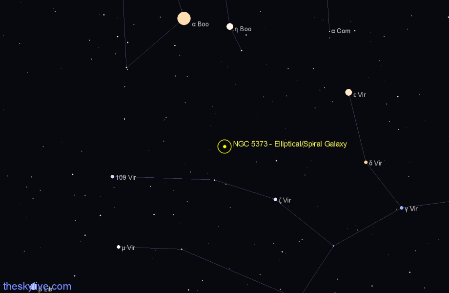 Finder chart NGC 5373 - Elliptical/Spiral Galaxy in Virgo star