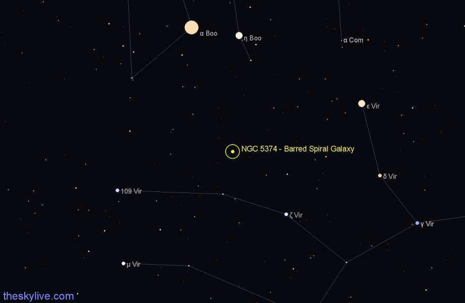 Finder chart NGC 5374 - Barred Spiral Galaxy in Virgo star