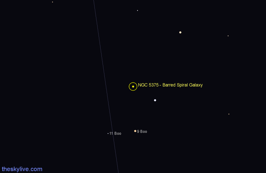 Finder chart NGC 5375 - Barred Spiral Galaxy in Canes Venatici star