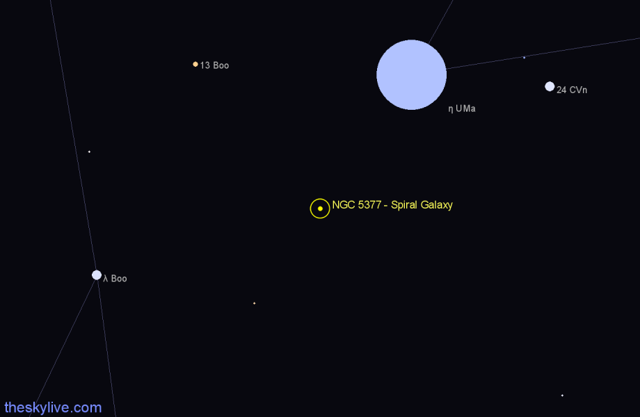 Finder chart NGC 5377 - Spiral Galaxy in Canes Venatici star