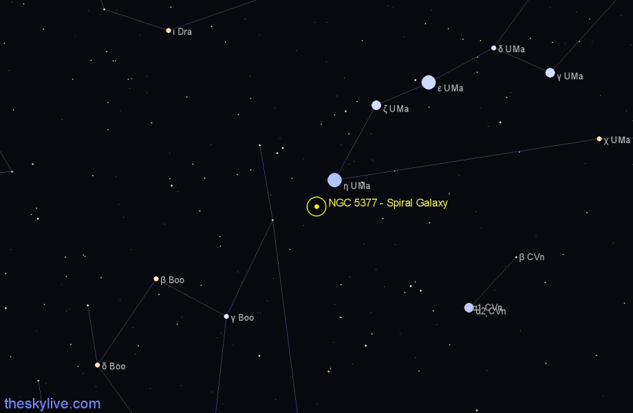 Finder chart NGC 5377 - Spiral Galaxy in Canes Venatici star