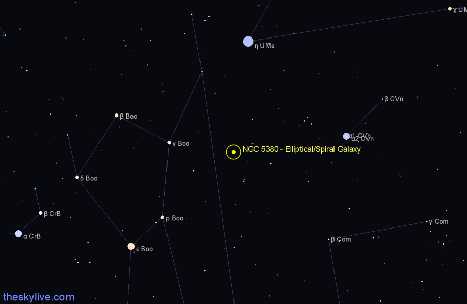 Finder chart NGC 5380 - Elliptical/Spiral Galaxy in Canes Venatici star