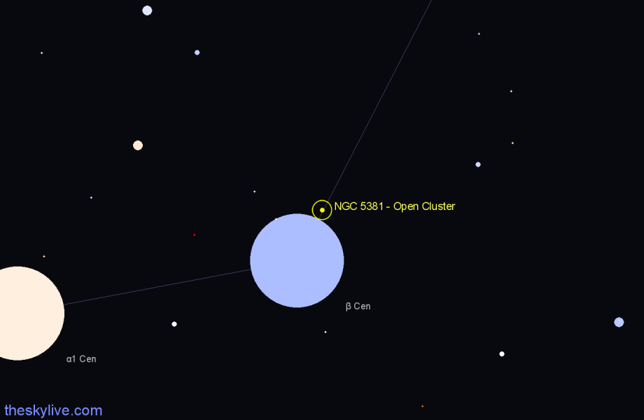 Finder chart NGC 5381 - Open Cluster in Centaurus star