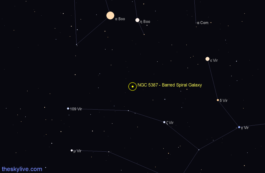 Finder chart NGC 5387 - Barred Spiral Galaxy in Virgo star