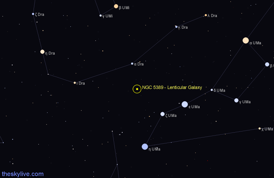 Finder chart NGC 5389 - Lenticular Galaxy in Ursa Major star