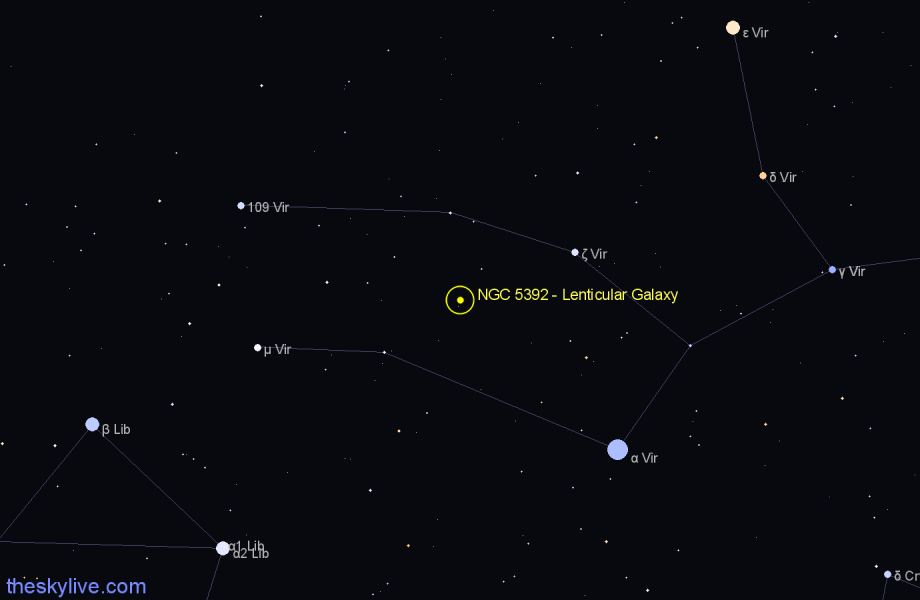 Finder chart NGC 5392 - Lenticular Galaxy in Virgo star