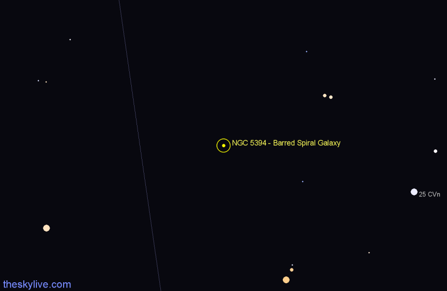 Finder chart NGC 5394 - Barred Spiral Galaxy in Canes Venatici star