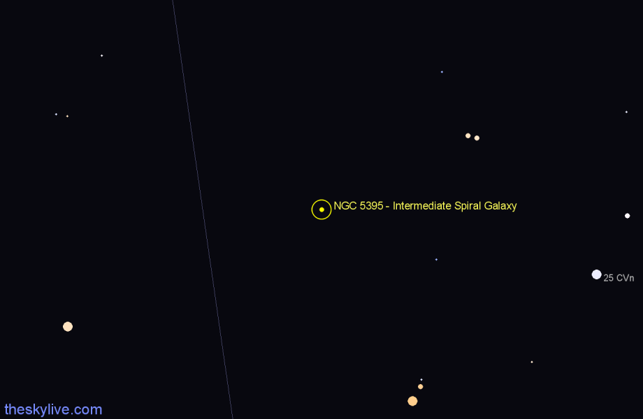 Finder chart NGC 5395 - Intermediate Spiral Galaxy in Canes Venatici star