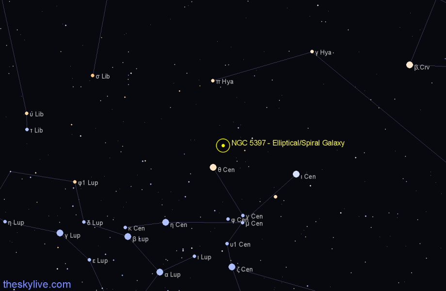 Finder chart NGC 5397 - Elliptical/Spiral Galaxy in Centaurus star