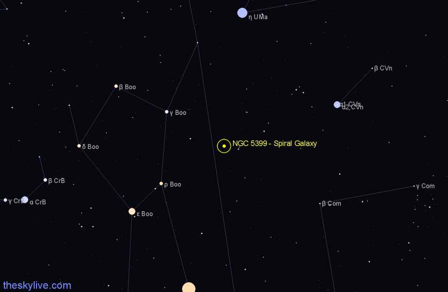 Finder chart NGC 5399 - Spiral Galaxy in Canes Venatici star