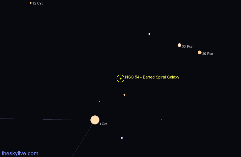 Finder chart NGC 54 - Barred Spiral Galaxy in Cetus star