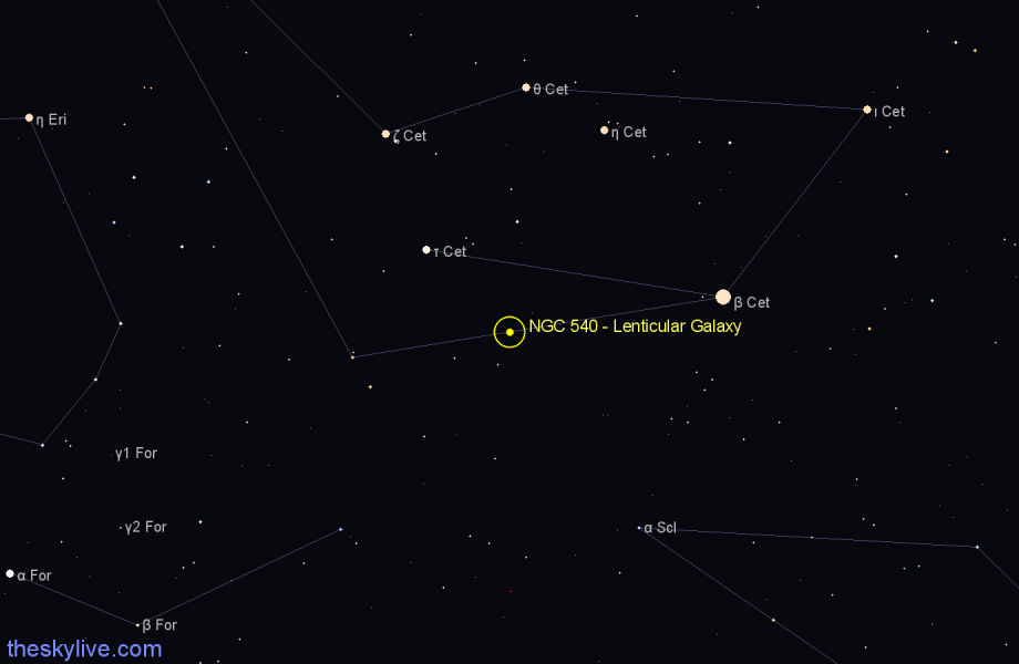 Finder chart NGC 540 - Lenticular Galaxy in Cetus star