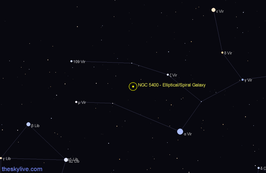 Finder chart NGC 5400 - Elliptical/Spiral Galaxy in Virgo star