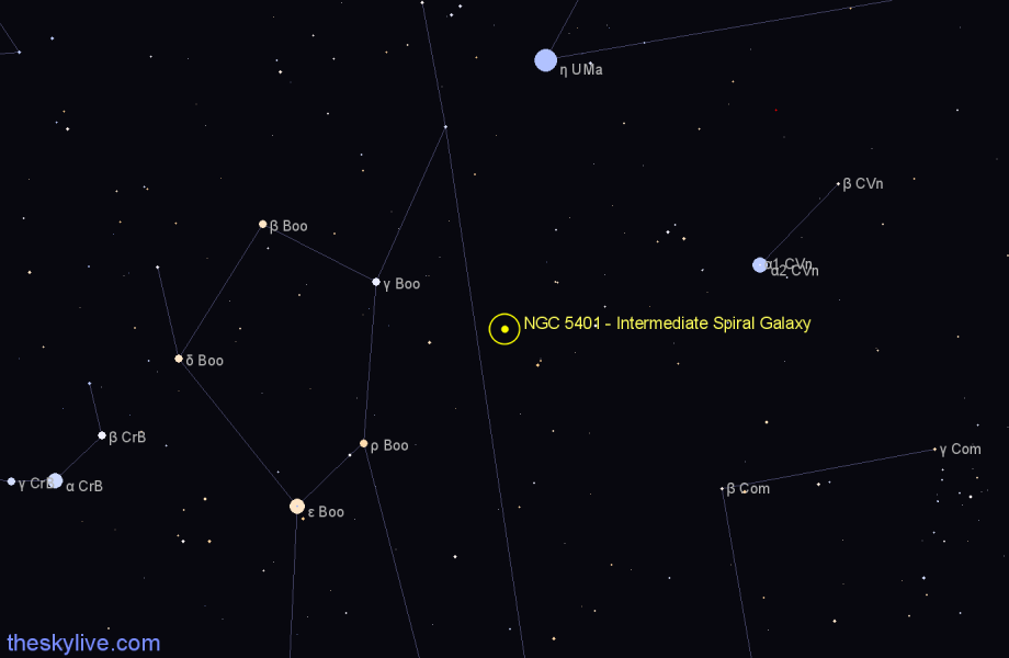 Finder chart NGC 5401 - Intermediate Spiral Galaxy in Canes Venatici star