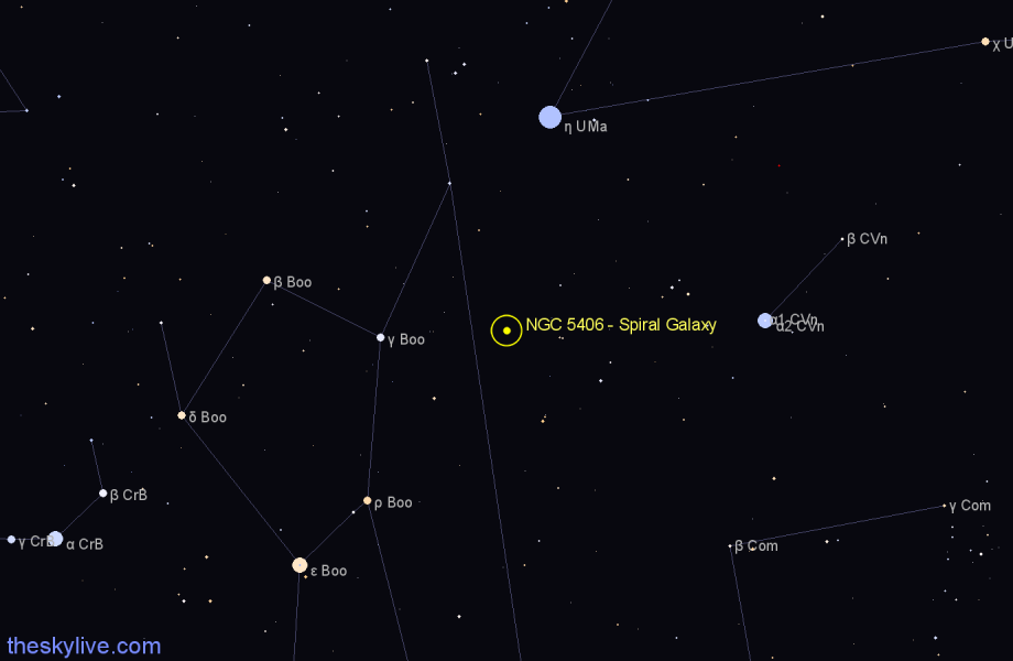 Finder chart NGC 5406 - Spiral Galaxy in Canes Venatici star