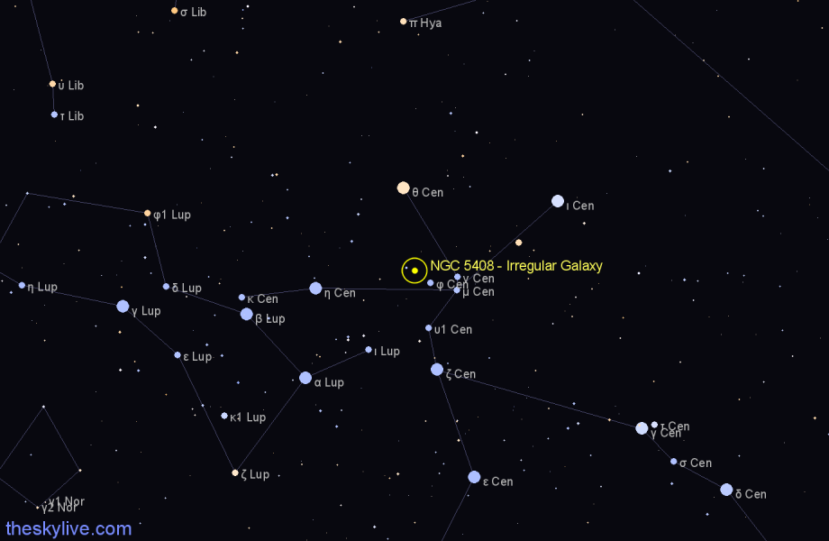 Finder chart NGC 5408 - Irregular Galaxy in Centaurus star