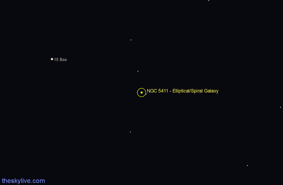 Finder chart NGC 5411 - Elliptical/Spiral Galaxy in Boötes star