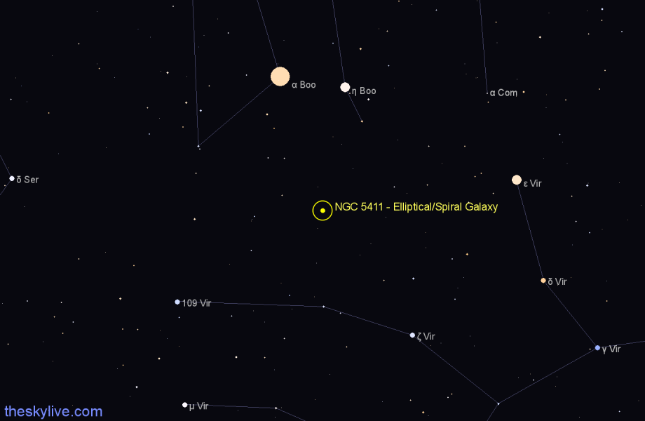 Finder chart NGC 5411 - Elliptical/Spiral Galaxy in Boötes star