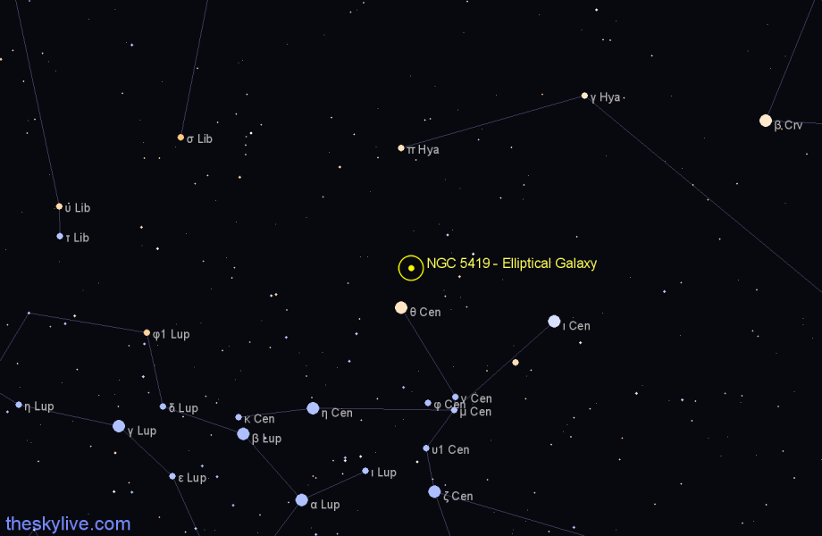 Finder chart NGC 5419 - Elliptical Galaxy in Centaurus star